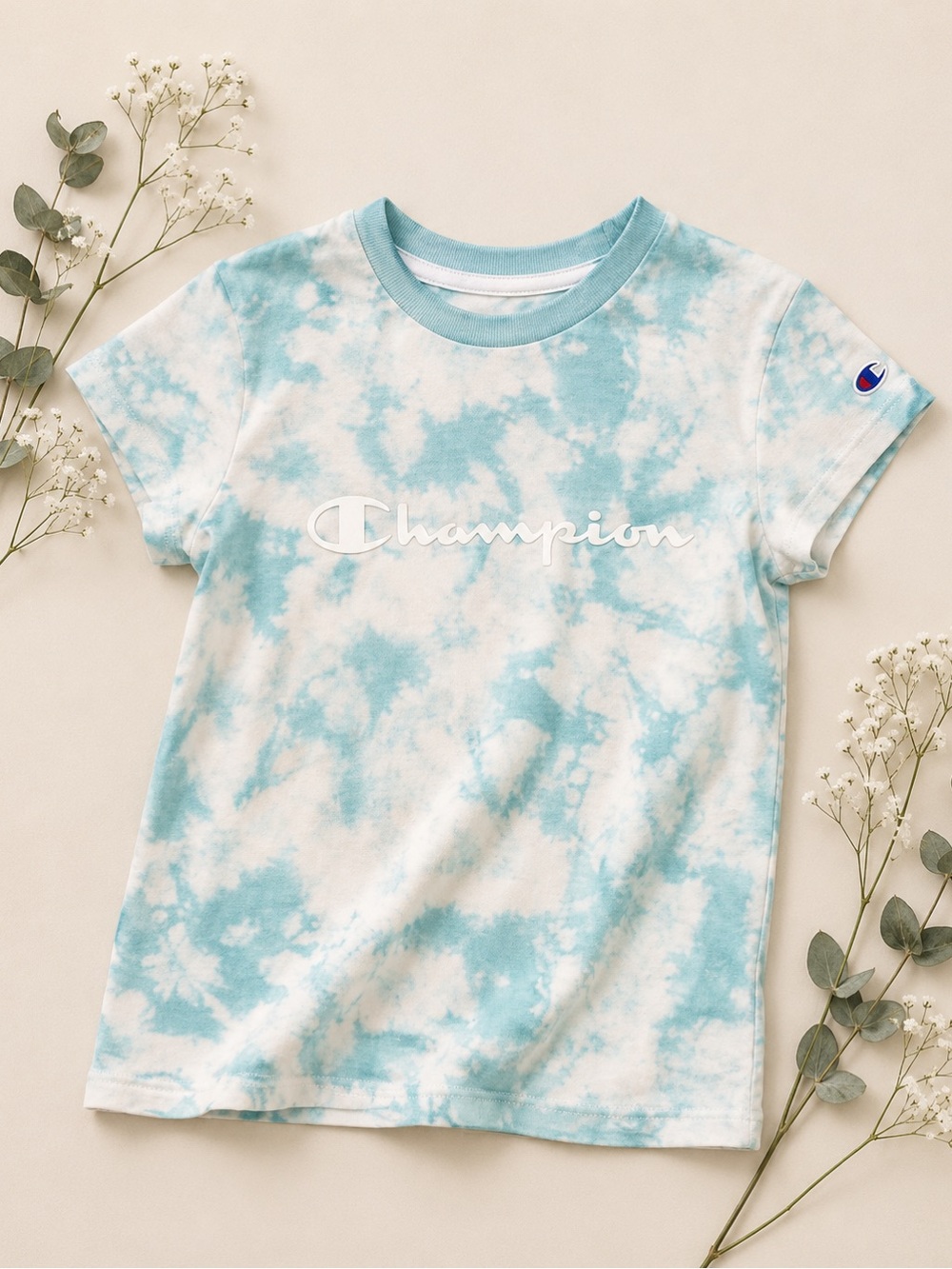 Champion Kids' Aqua and White Tie-Dye Logo Tee